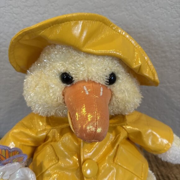 Commomwealth 2002 Yellow Duck Plush Stuffed Animal 16" Raincoat w/ Flower Used - Picture 2 of 10